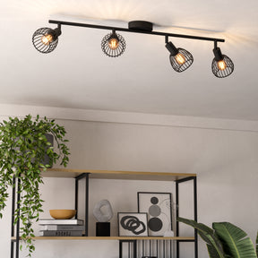 Eglo EU Sonnino Steel Caged Wire 4-Light Spotlight, Black