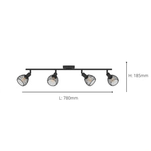 Eglo EU Sonnino Steel Caged Wire 4-Light Spotlight, Black