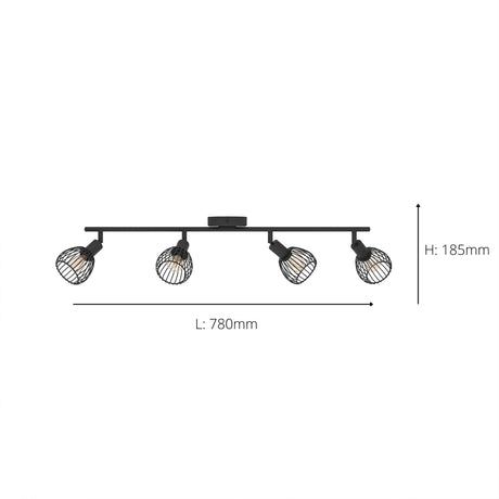 Eglo EU Sonnino Steel Caged Wire 4-Light Spotlight, Black