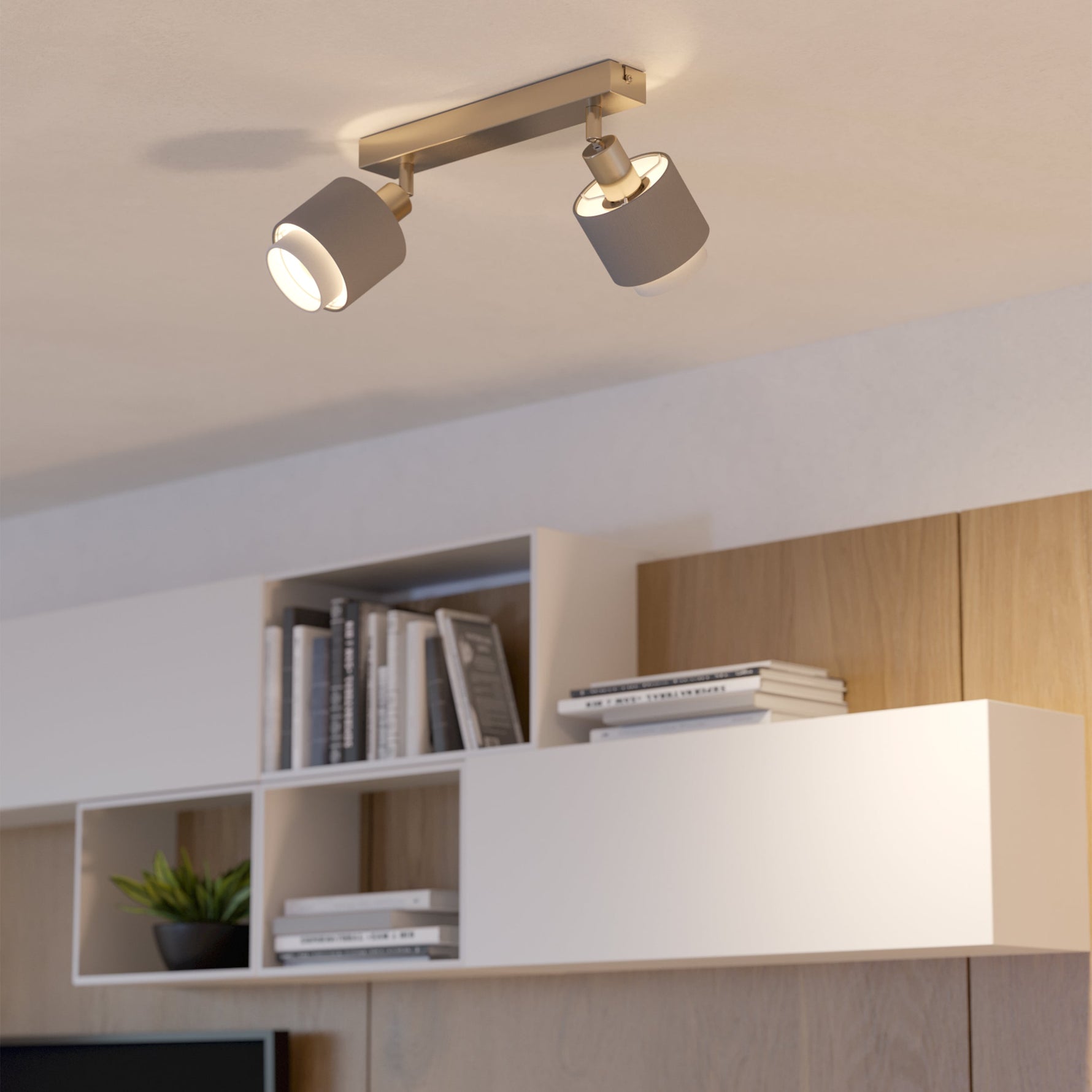 Eglo EU Magnum-LED Satin Nickel & Chrome Classic 3-Light Spotlight product image - Endon Lighting from First Light Direct with great prices and fast UK delivery