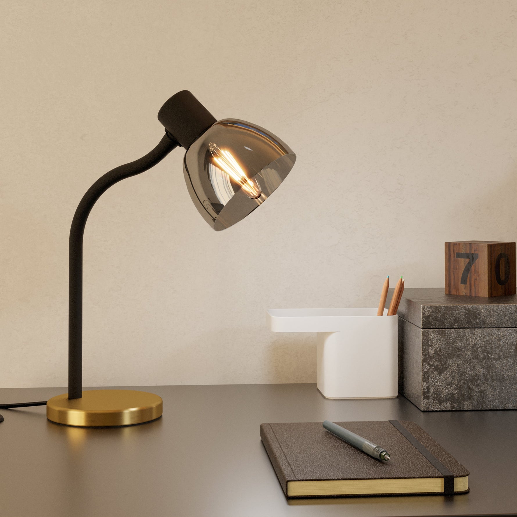 Eglo EU Hornwood Black/Natural Metal & Wood Spot Wall Light - Modern Fixture (D) 17cm product image - Endon Lighting from First Light Direct with great prices and fast UK delivery