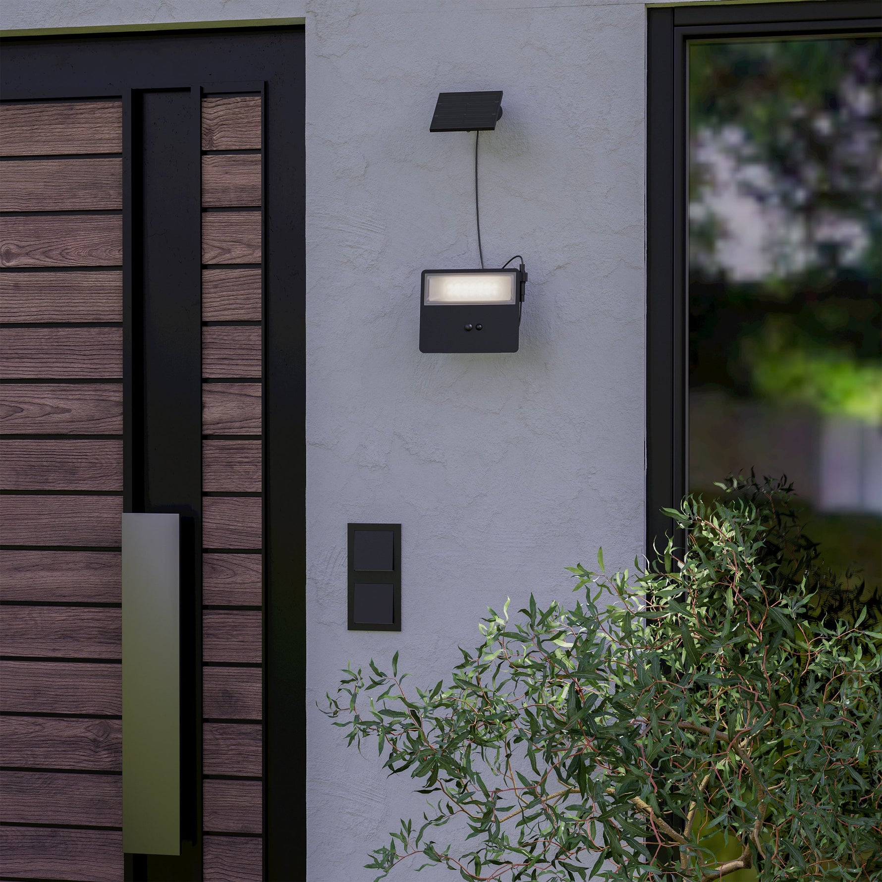 Eglo EU Panettieri LED Solar Outdoor Wall Light Black with Motion Sensor, 1600lm 4000K, IP44