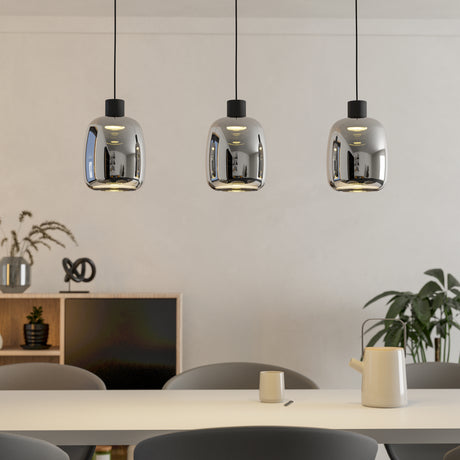 Eglo EU Molochio-Z Smart Control Vaporised Glass Black 3-Light Pendant