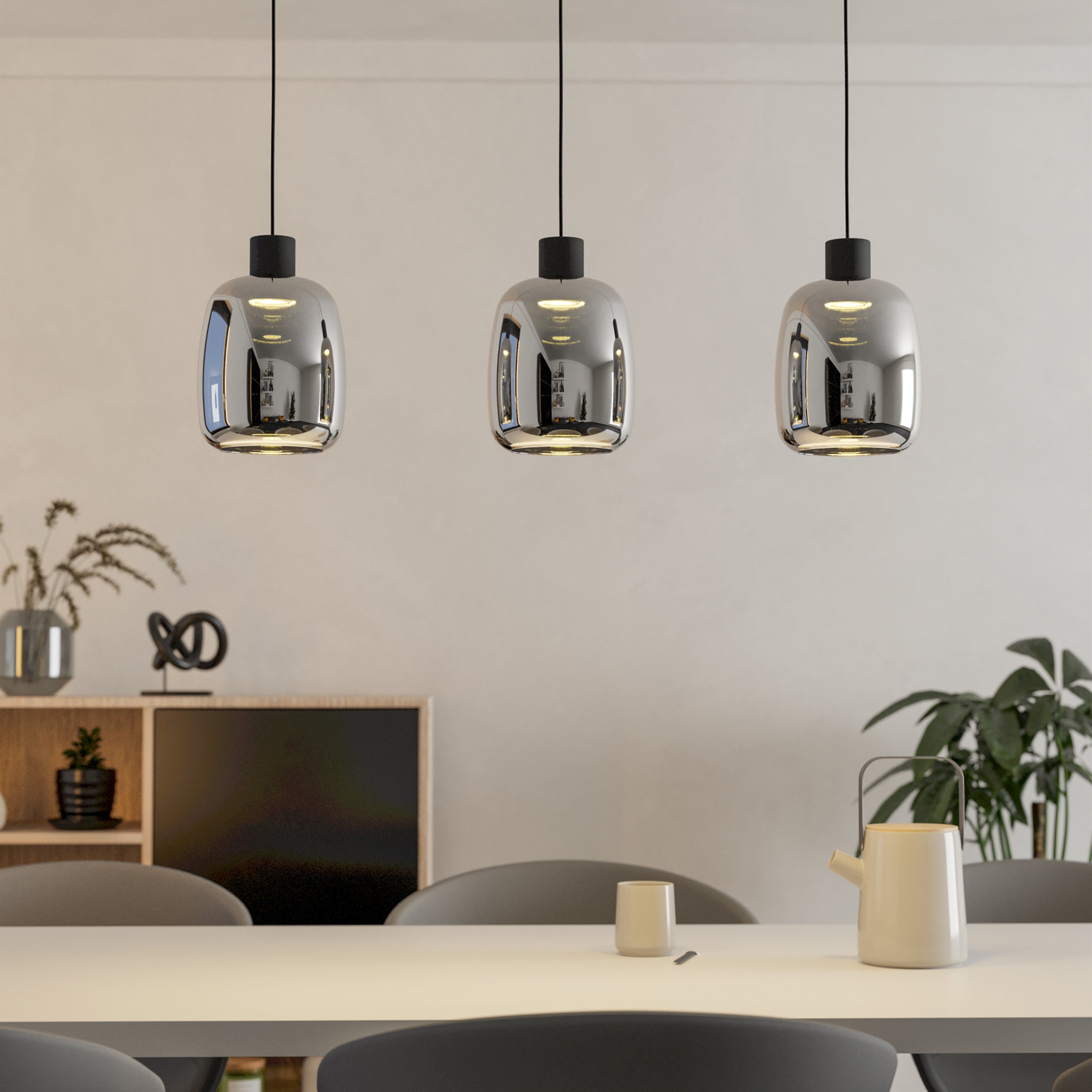 Eglo EU Belgrave Black Steel & White Paper Contemporary 3-Light Pendant