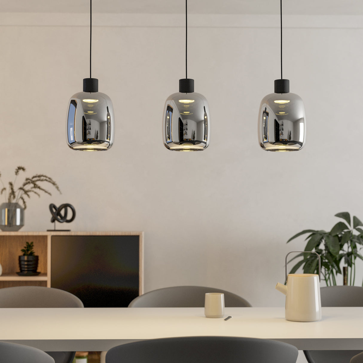 Eglo EU Belgrave Black Steel & White Paper Contemporary 3-Light Pendant