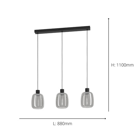 Eglo EU Molochio-Z Smart Control Vaporised Glass Black 3-Light Pendant