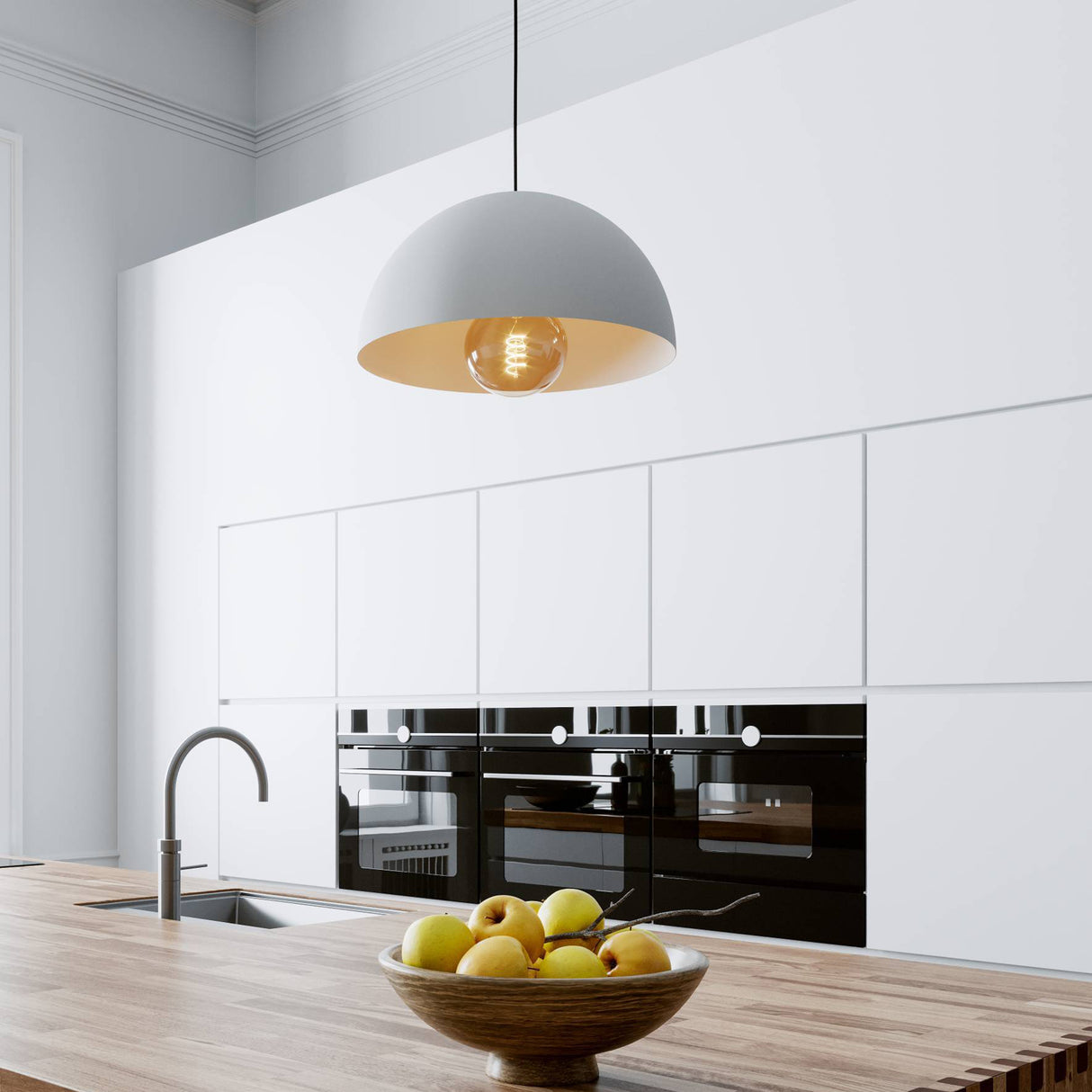 Eglo EU Gaetano White Steel Dome Pendant Light, 38cm