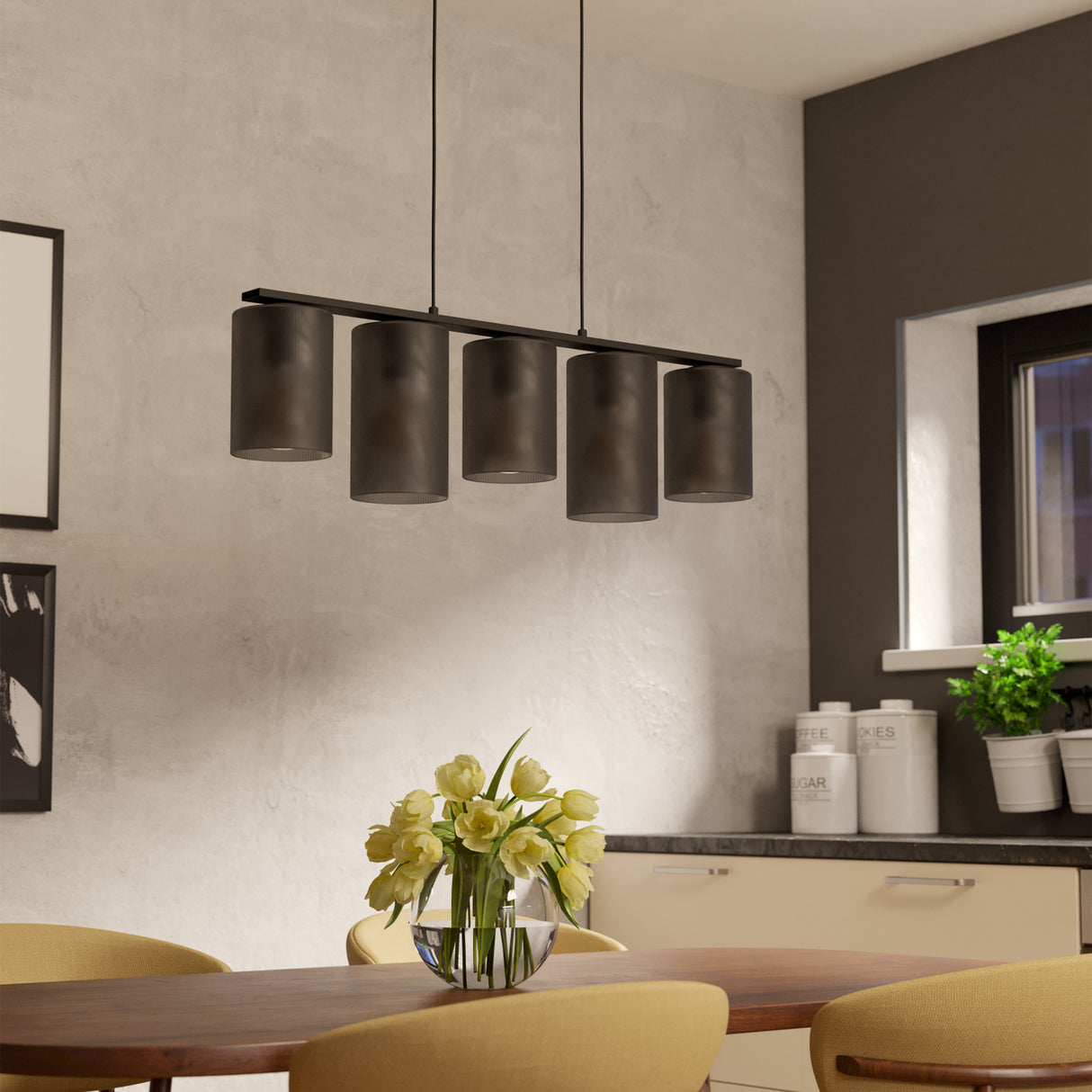 Eglo EU Colomera Black Steel & Glass Modern Minimalist 5-Light Pendant