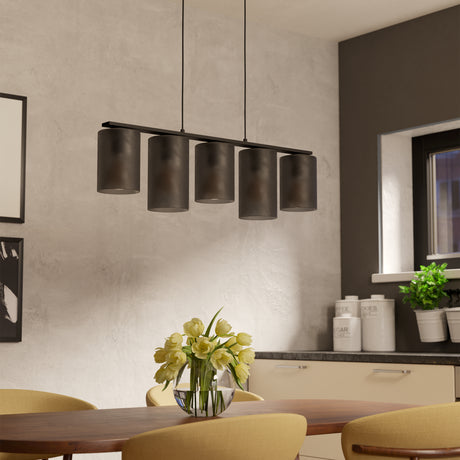 Eglo EU Colomera Black Steel & Glass Modern Minimalist 5-Light Pendant