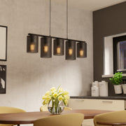 Eglo EU Colomera Black Steel & Glass Modern Minimalist 5-Light Pendant