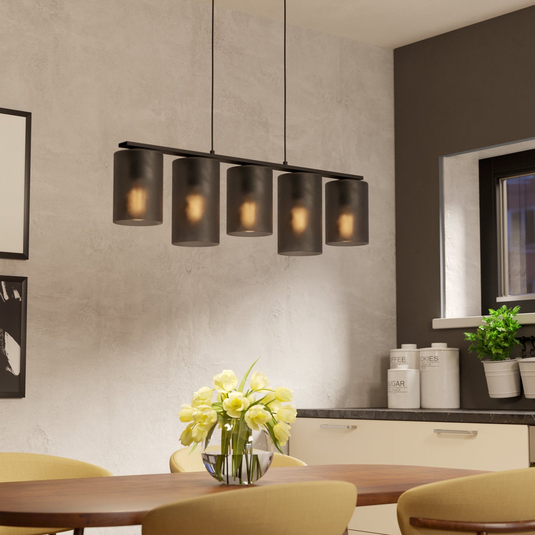 Eglo EU Maione Black Steel & Glass Modern Bar 3-Light Pendant