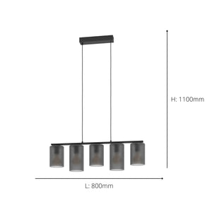 Eglo EU Colomera Black Steel & Glass Modern Minimalist 5-Light Pendant