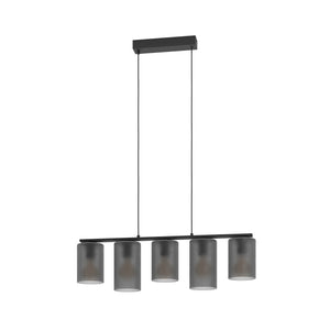 Eglo EU Colomera Black Steel & Glass Modern Minimalist 5-Light Pendant