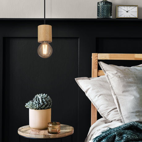 Eglo EU TURIALDO Pendant Light – Wood & Black Steel, E27, Rustic Natural Design, Indoor Ceiling Lighting