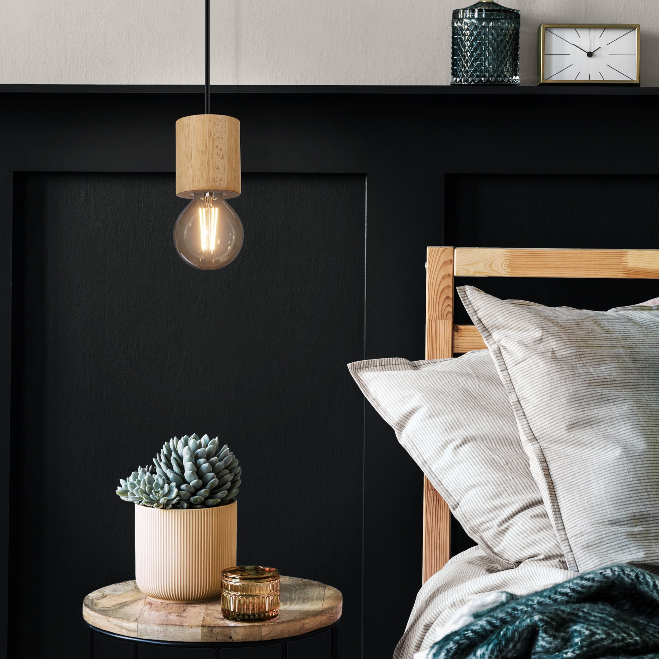Eglo EU ASBY Table Lamp – Wooden Base, E27, Natural Rustic Design, Indoor Lighting