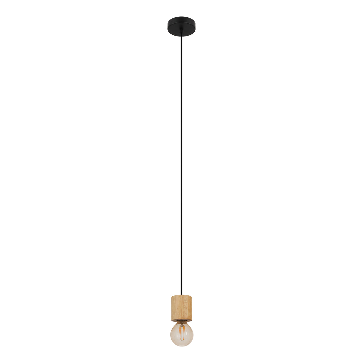 Eglo EU TURIALDO Pendant Light – Wood & Black Steel, E27, Rustic Natural Design, Indoor Ceiling Lighting