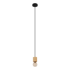 Eglo EU TURIALDO Pendant Light – Wood & Black Steel, E27, Rustic Natural Design, Indoor Ceiling Lighting