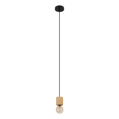 Eglo EU TURIALDO Pendant Light – Wood & Black Steel, E27, Rustic Natural Design, Indoor Ceiling Lighting