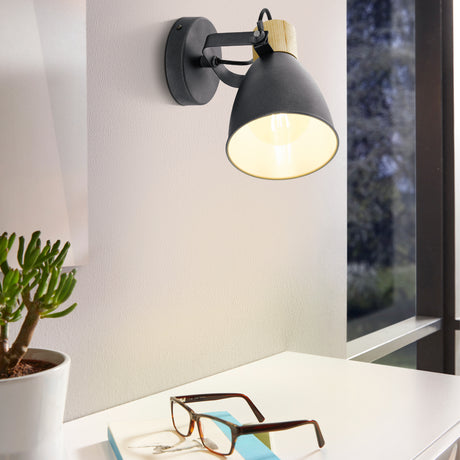 Eglo EU Coswarth Anthracite/ Cream-White Steel & Wood Single Spotlight