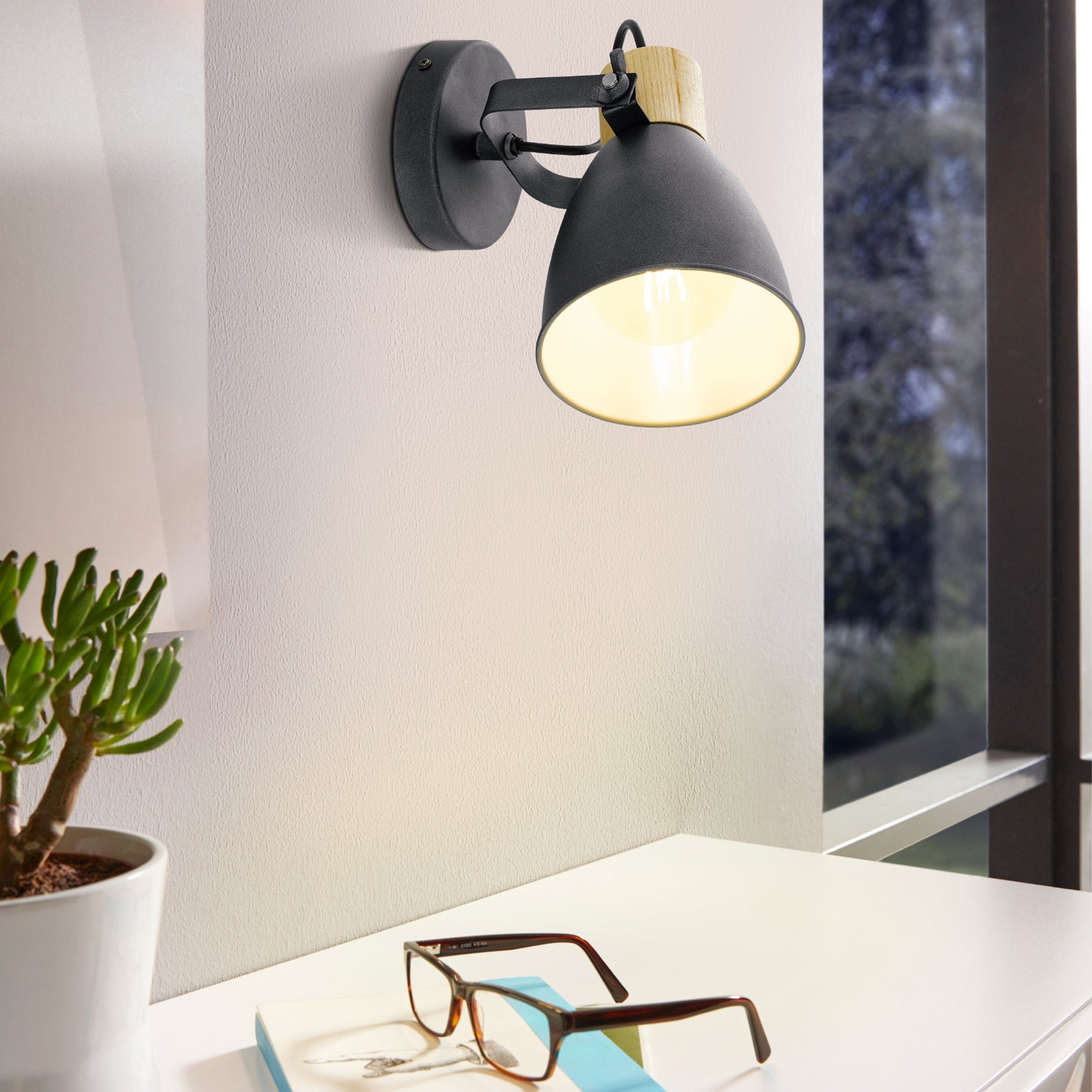 Eglo EU Rimbocchi Black Steel Modern Single Wall Light product image - Endon Lighting from First Light Direct with great prices and fast UK delivery