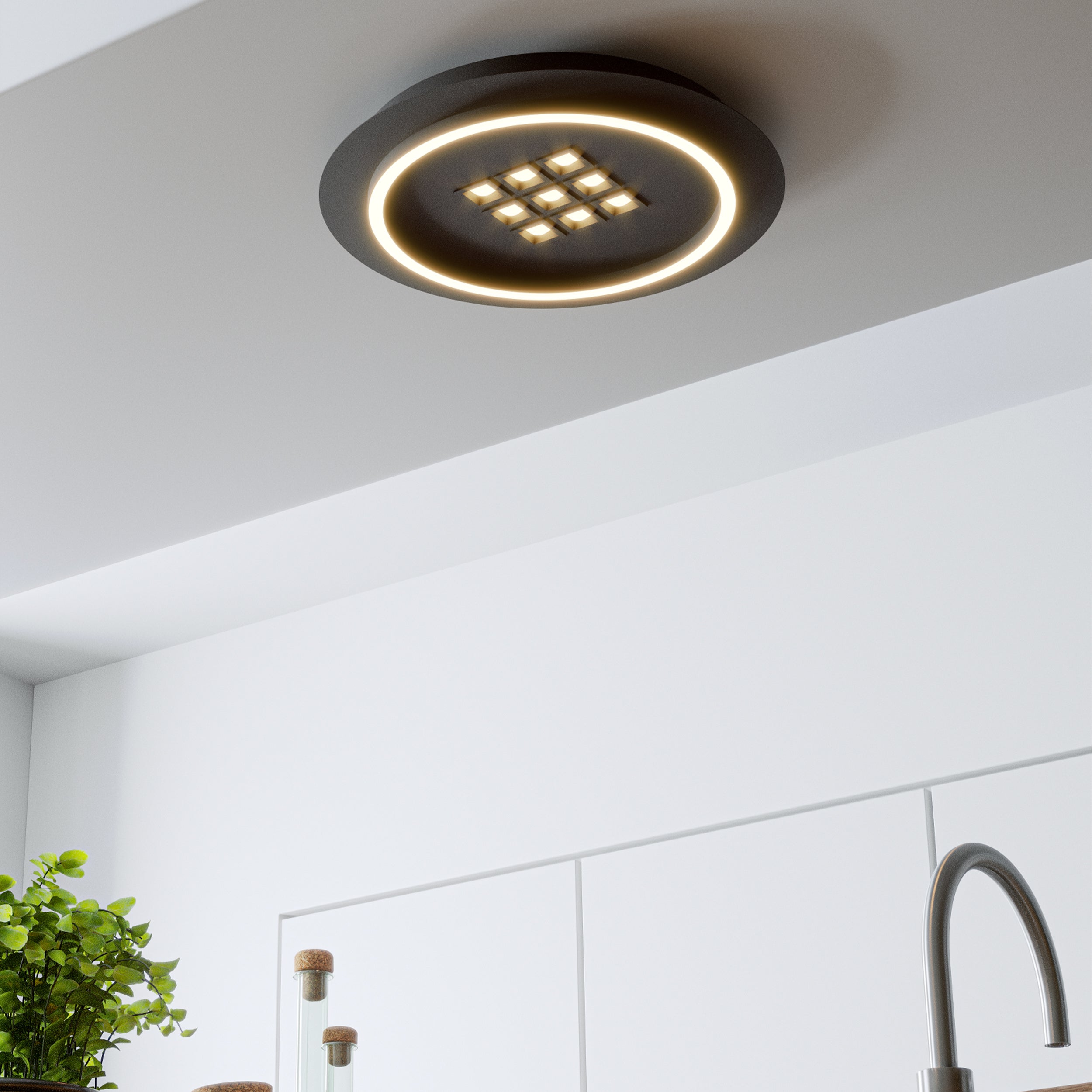 Eglo EU Rovito White Square Plastic LED Ceiling Light, 39cm product image - Endon Lighting from First Light Direct with great prices and fast UK delivery