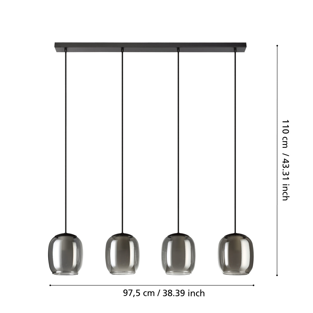 Eglo EU Ciampino Black Steel & Glass Modern 4-Light Pendant