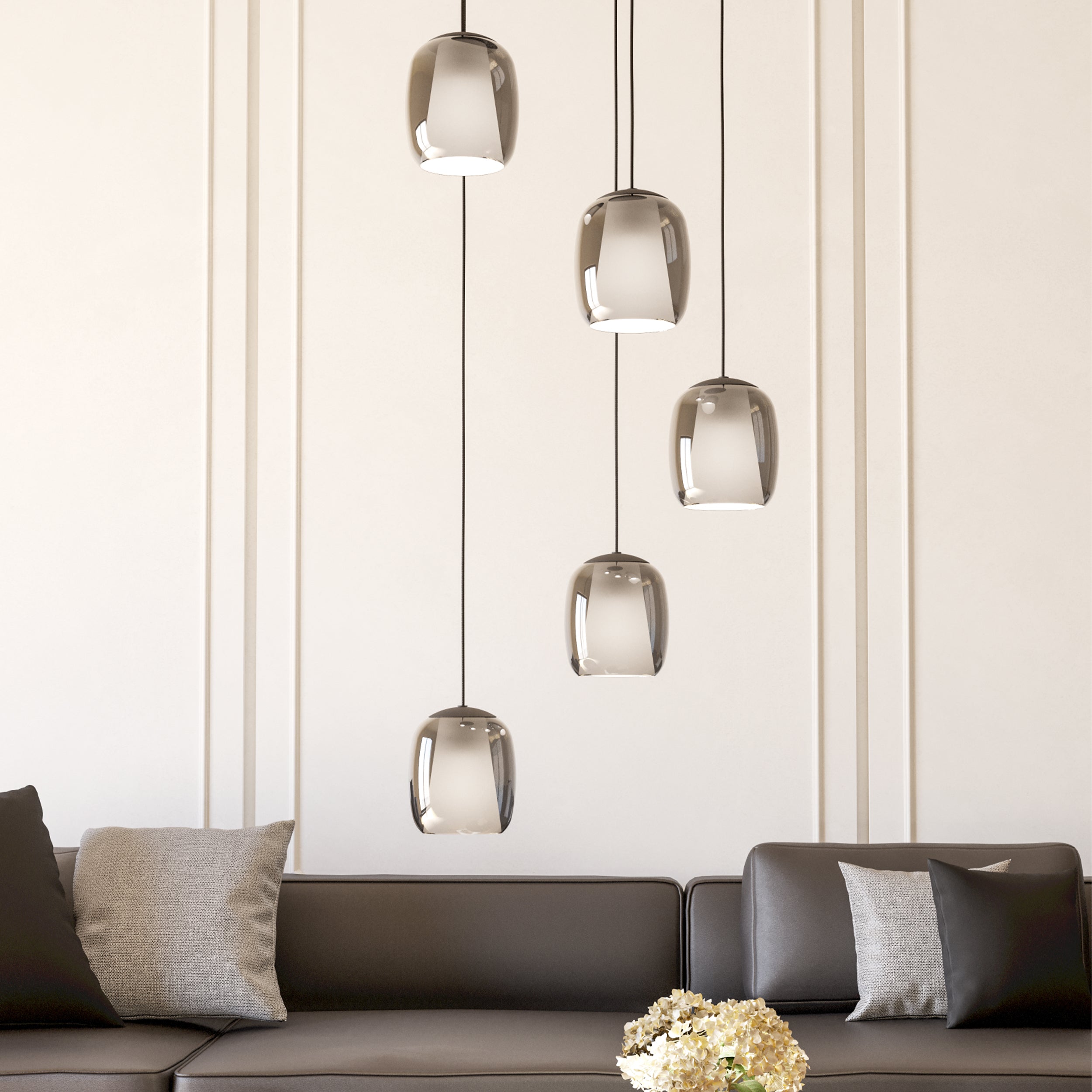 Eglo EU CIAMPINO Pendant Light – Black Steel with Smoked Grey Glass Shade, E27 Fitting, 540mm Indoor Pendant