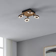 Eglo EU RIELVES Ceiling Spotlight – Wood & Black Steel, 4?Light LED, Warm White, Indoor Lighting