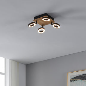 Eglo EU RIELVES Ceiling Spotlight – Wood & Black Steel, 4?Light LED, Warm White, Indoor Lighting