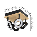 Eglo EU RIELVES Ceiling Spotlight – Wood & Black Steel, 4?Light LED, Warm White, Indoor Lighting product image - Endon Lighting from First Light Direct with great prices and fast UK delivery