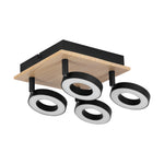 Eglo EU RIELVES Ceiling Spotlight – Wood & Black Steel, 4?Light LED, Warm White, Indoor Lighting product image - Endon Lighting from First Light Direct with great prices and fast UK delivery