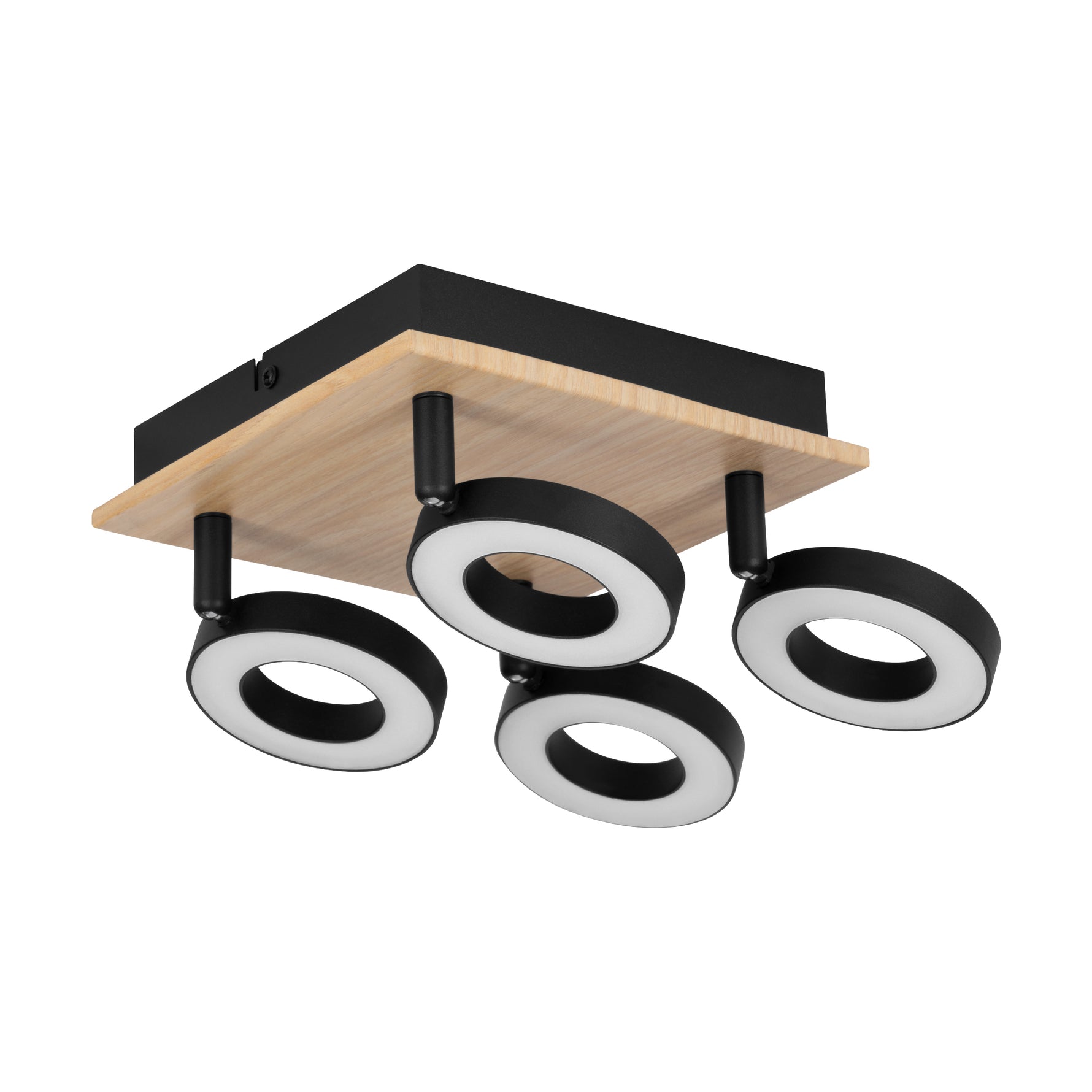 Eglo EU RIELVES Ceiling Spotlight – Wood & Black Steel, 4?Light LED, Warm White, Indoor Lighting product image - Endon Lighting from First Light Direct with great prices and fast UK delivery