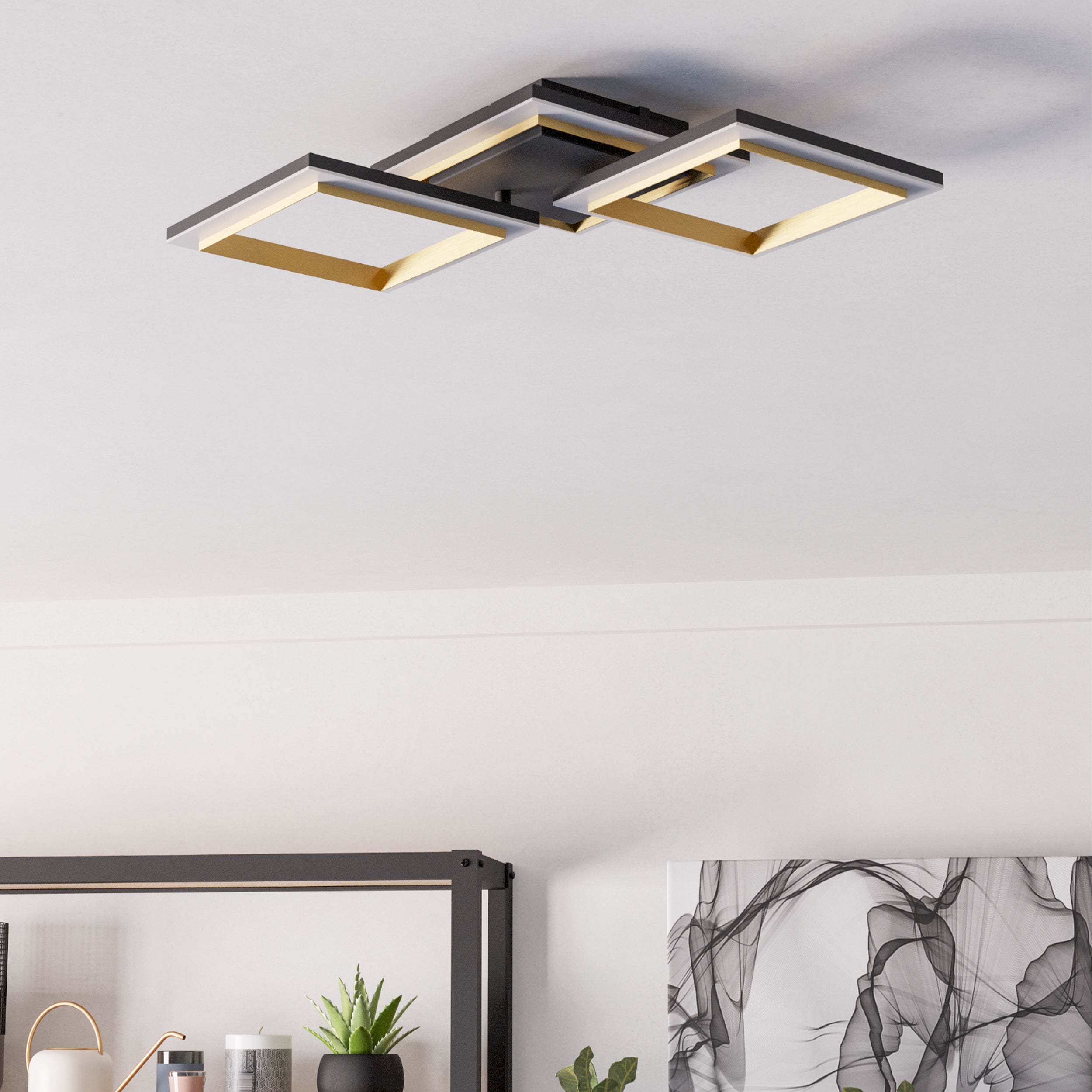 Eglo EU Lintmill Ceiling Light – Vintage Black & Brushed Brass Design product image - Endon Lighting from First Light Direct with great prices and fast UK delivery