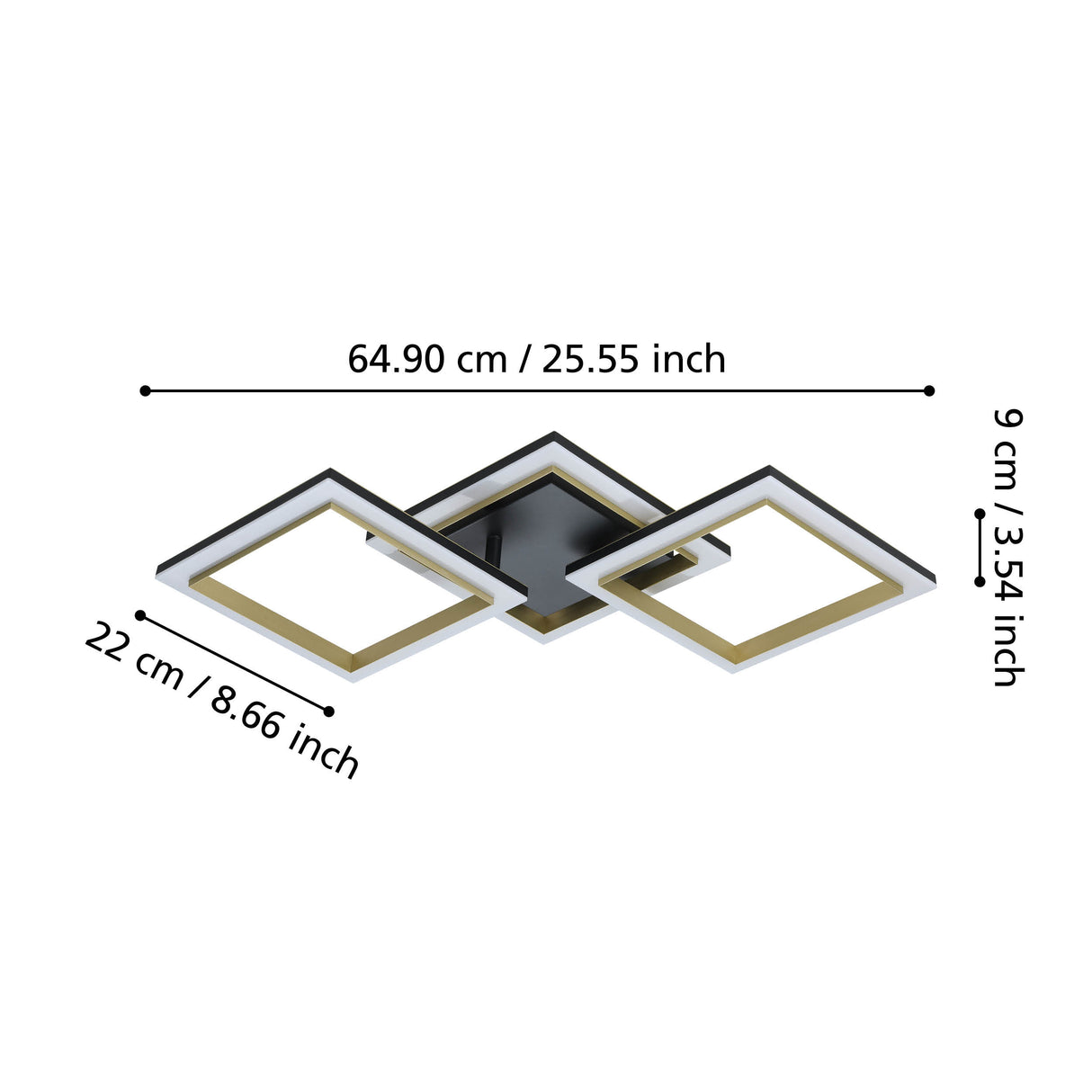 Eglo EU Calliera Black & Brass Steel Dual LED Square Modern Ceiling Light