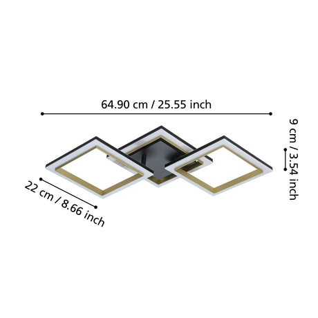 Eglo EU Calliera Black & Brass Steel Dual LED Square Modern Ceiling Light