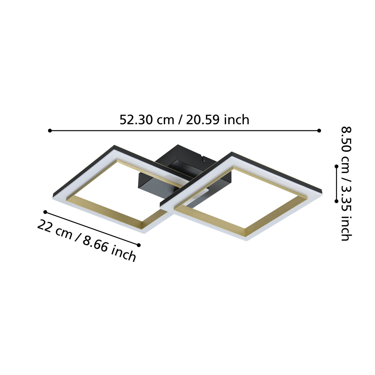 Eglo EU Calliera Black & Brass Steel Dual LED Square Modern Ceiling Light, 52.5cm