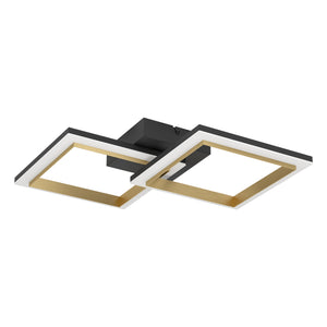 Eglo EU Calliera Black & Brass Steel Dual LED Square Modern Ceiling Light, 52.5cm