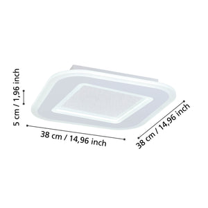 Eglo EU Macchioni LED Square Ceiling Light – White Crystal?Effect Design, Tuneable White 2700–6500K, Remote Control, 380mm Indoor Light