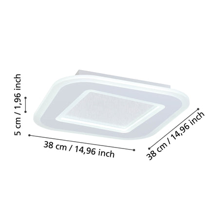 Eglo EU Macchioni LED Square Ceiling Light – White Crystal?Effect Design, Tuneable White 2700–6500K, Remote Control, 380mm Indoor Light