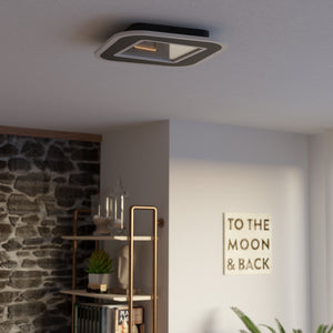 Eglo EU MACCHIONI LED Ceiling Light – Black & White Crystal?Effect Panel, Tuneable White, Remote Control, 2360?lm