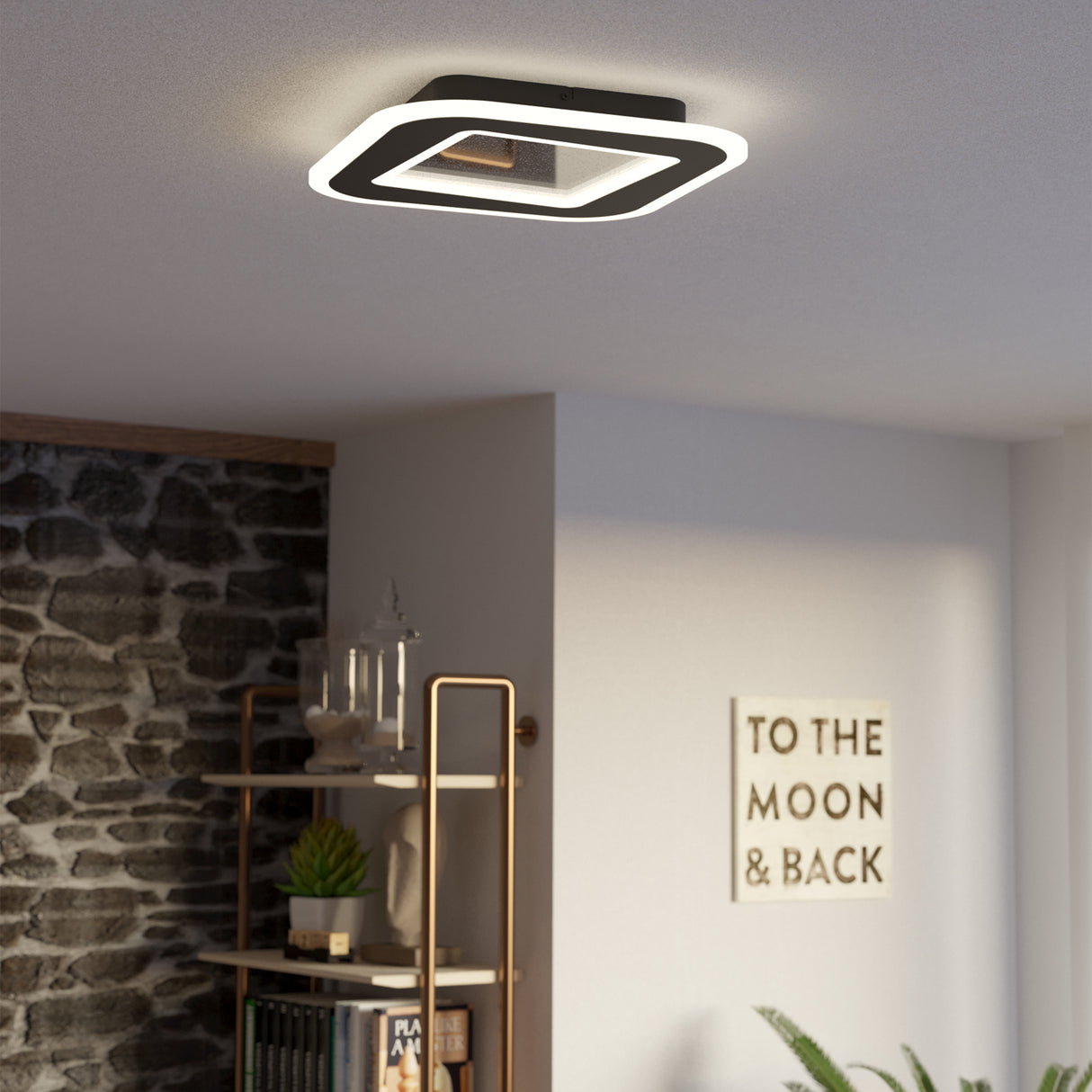 Eglo EU MACCHIONI LED Ceiling Light – Black & White Crystal?Effect Panel, Tuneable White, Remote Control, 2360?lm