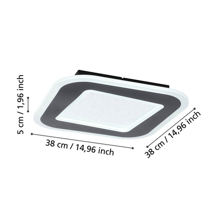 Eglo EU MACCHIONI LED Ceiling Light – Black & White Crystal?Effect Panel, Tuneable White, Remote Control, 2360?lm
