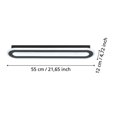 Eglo EU MACCHIONI LED Ceiling Light – Black & White Crystal?Effect Design, Tuneable White 2700–6500K, Remote Control, 550mm Indoor Light