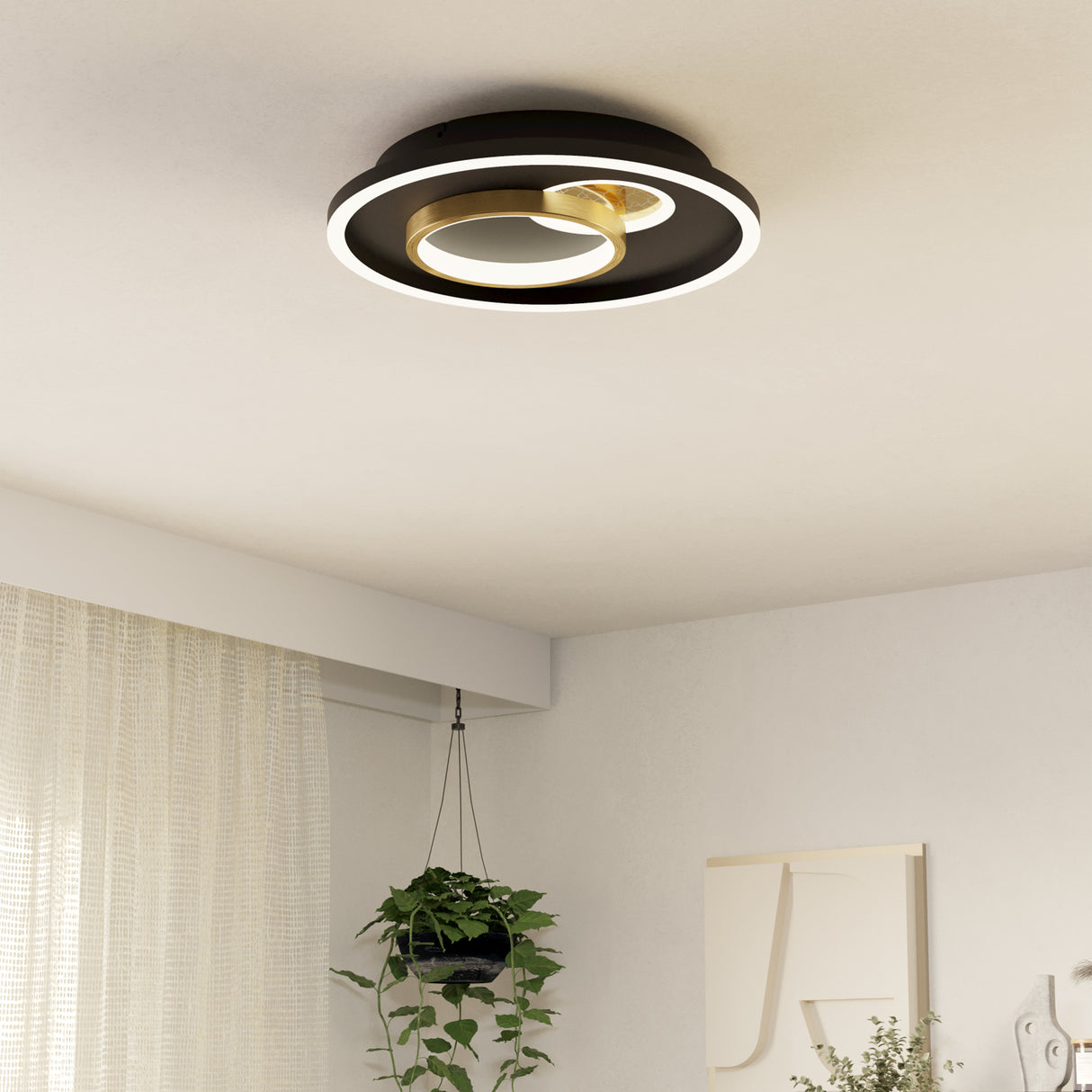 Eglo EU TIRIOLO LED Wall or Ceiling Light – Black & Gold Finish, Dual Light Output, 2850?lm, Indoor Lighting
