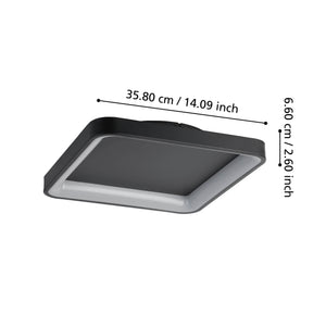 Eglo EU Loretello Steel LED Modern Ceiling Light, Black Square 35cm