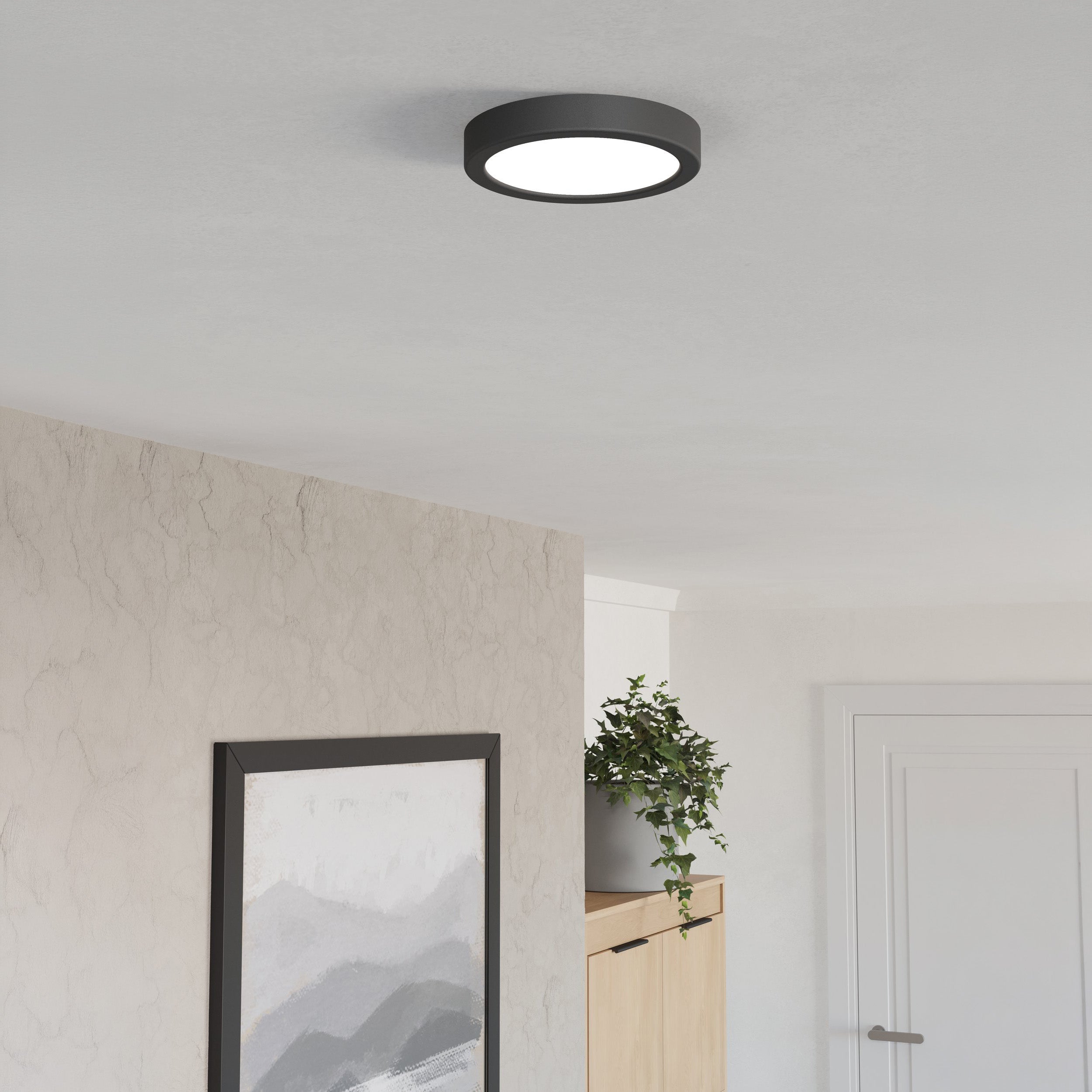 Eglo EU Fueva 6 IP44 LED CCT Plastic Ceiling Light, (D) 16.6cm Black product image - Endon Lighting from First Light Direct with great prices and fast UK delivery