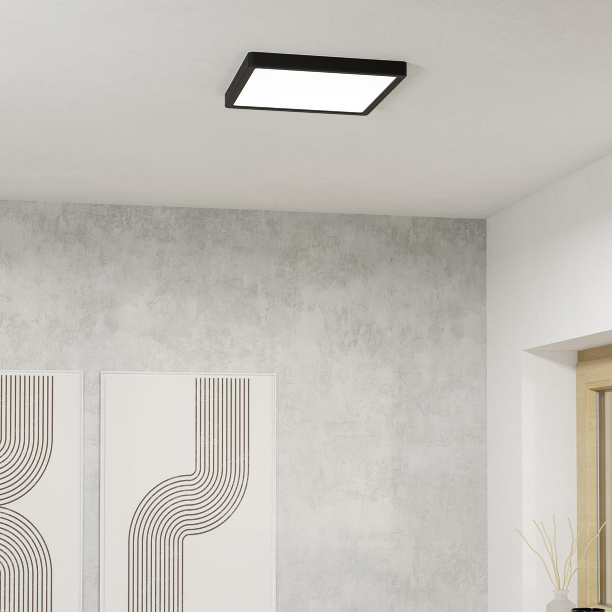 Eglo EU Fueva 6 Black LED Square Ceiling Light, 29cm