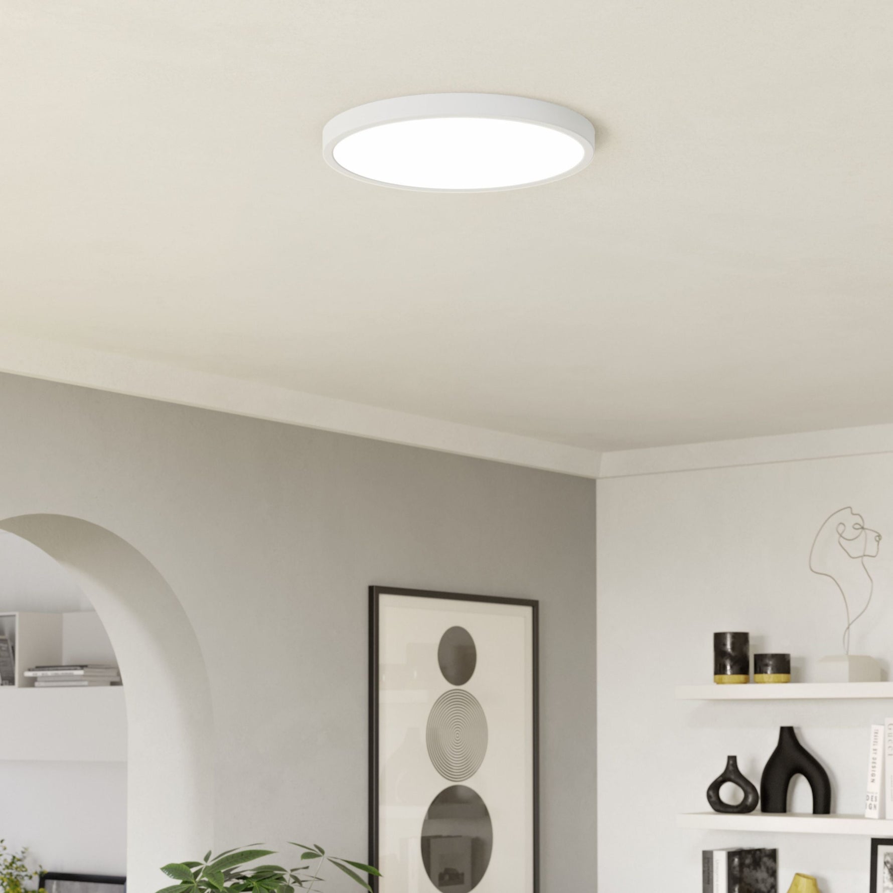 Eglo EU Fueva 6 Satin Nickel LED Round Ceiling Light, 38.9cm product image - Endon Lighting from First Light Direct with great prices and fast UK delivery