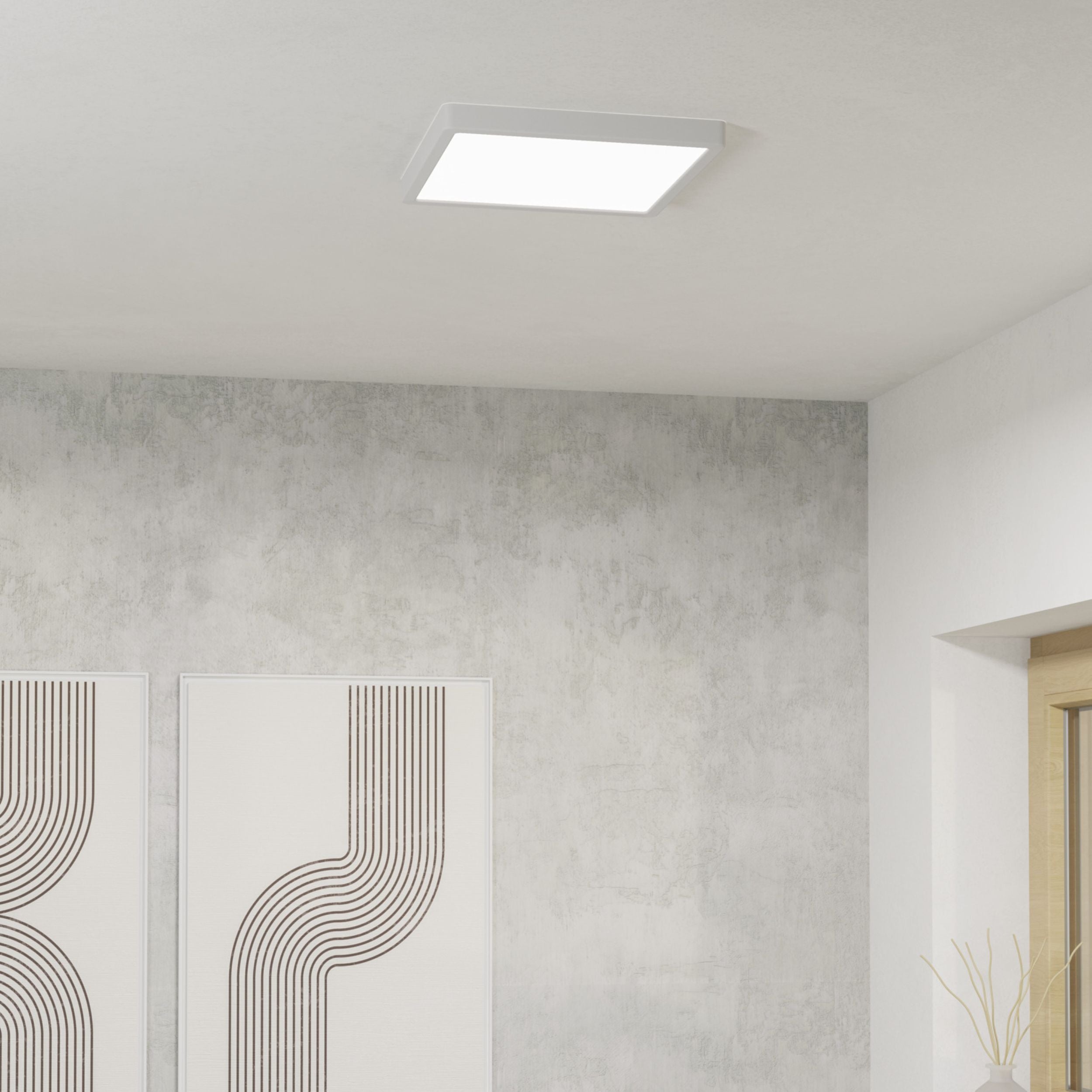 Eglo EU Fueva 6-Z Smart Control RGB IP44 Plastic Round Ceiling Light, 27.8cm Satin Nickel product image - Endon Lighting from First Light Direct with great prices and fast UK delivery