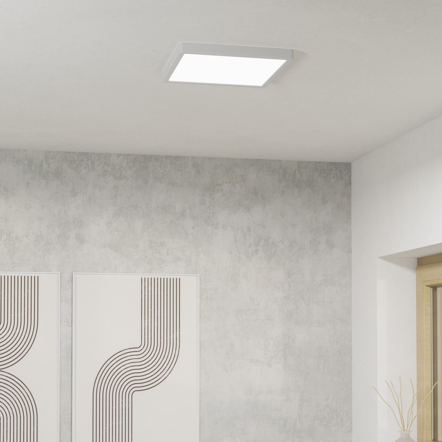 Eglo EU Fueva 6-Z Smart Control RGB IP44 Plastic Round Ceiling Light, 27.8cm Satin Nickel product image - Endon Lighting from First Light Direct with great prices and fast UK delivery